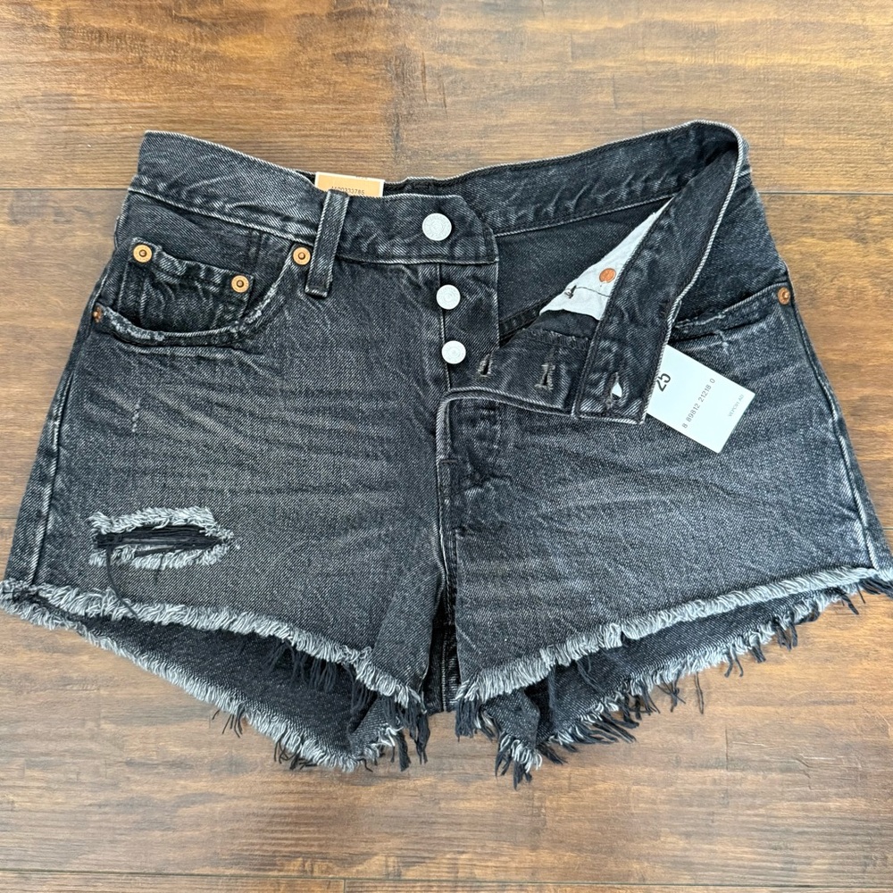 Levi's Black Distressed 501 Jean Shorts
